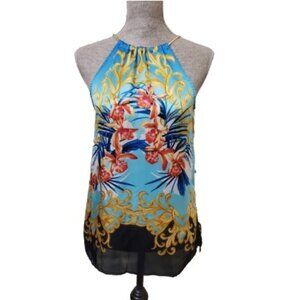 Cache XS Colorful Tropical Vibrant Halter Top - Gold Chain Snake Necklace